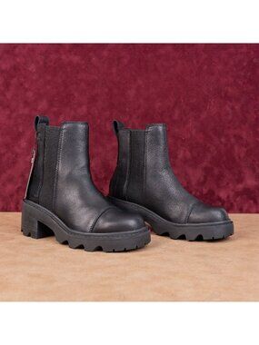 Sorel Women Joan Now Black Leather Waterproof Festival Chelsea Ankle Boots sz 6